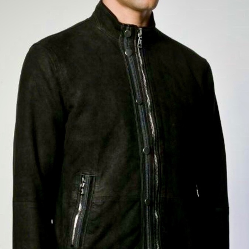 John Varvatos Black Metal Trimmed Suede Jacket (50R)